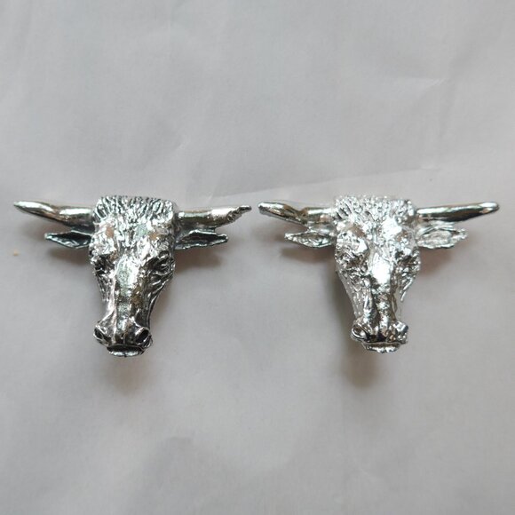 Set of two longhorn bull silver tone bolos - Picture 1 of 10